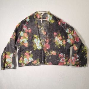 Free People Large Wool Angora Blend Floral Crop Cardigan